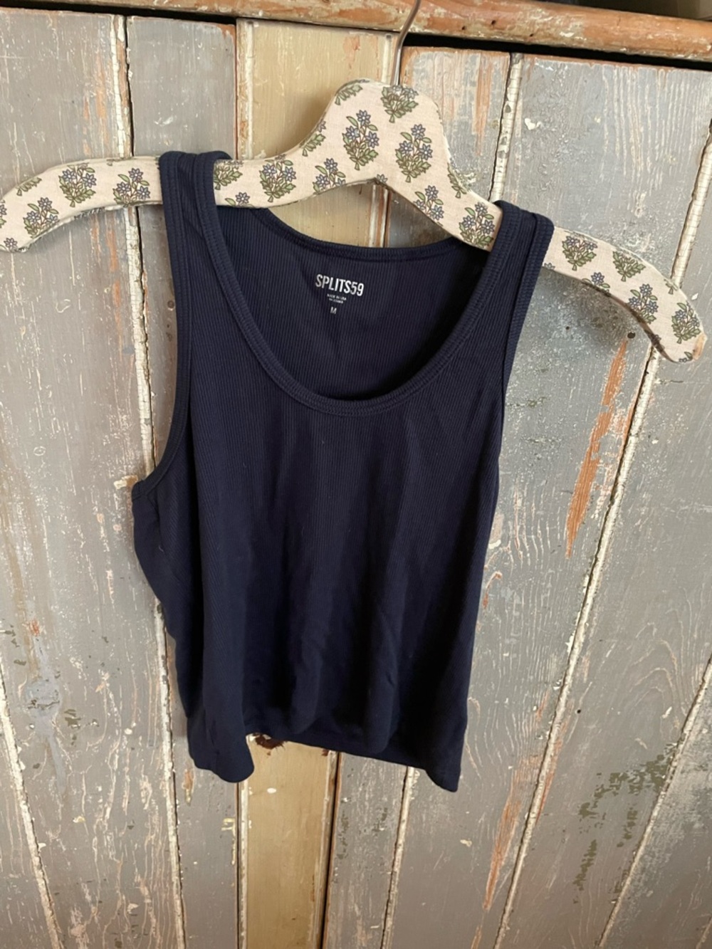 Splits59 Navy Ribbed Scoop Neck Tank